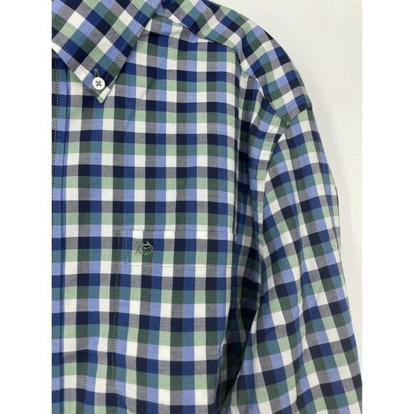 Southern Tide Classic Fit Checkered Collard Blue Green Button Shirt - Picture 3 of 6